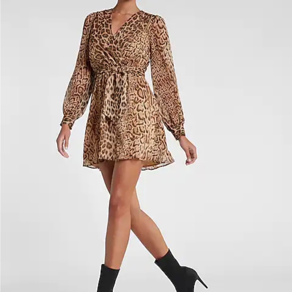 NWT animal print tie waist long sleeve mini dress